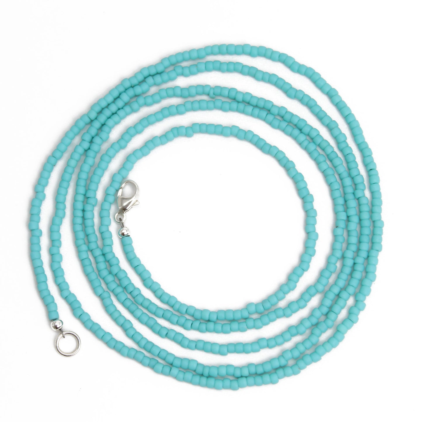 Turquoise Seed Bead Necklace Matte Finish, Thin 1.5mm Single Strand 14